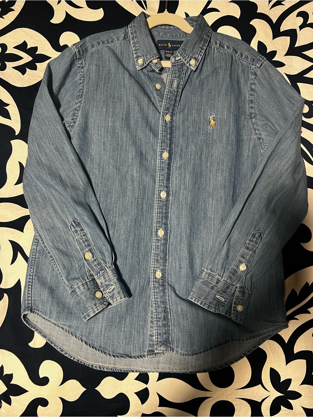Ralph Lauren Boys' Denim Button-Down Shirt in Faded Blue with Yellow Pony